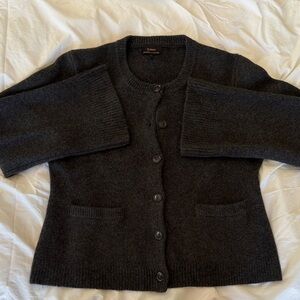 100% Cashmere Quince dark charcoal, button front, heavy weight sweater.